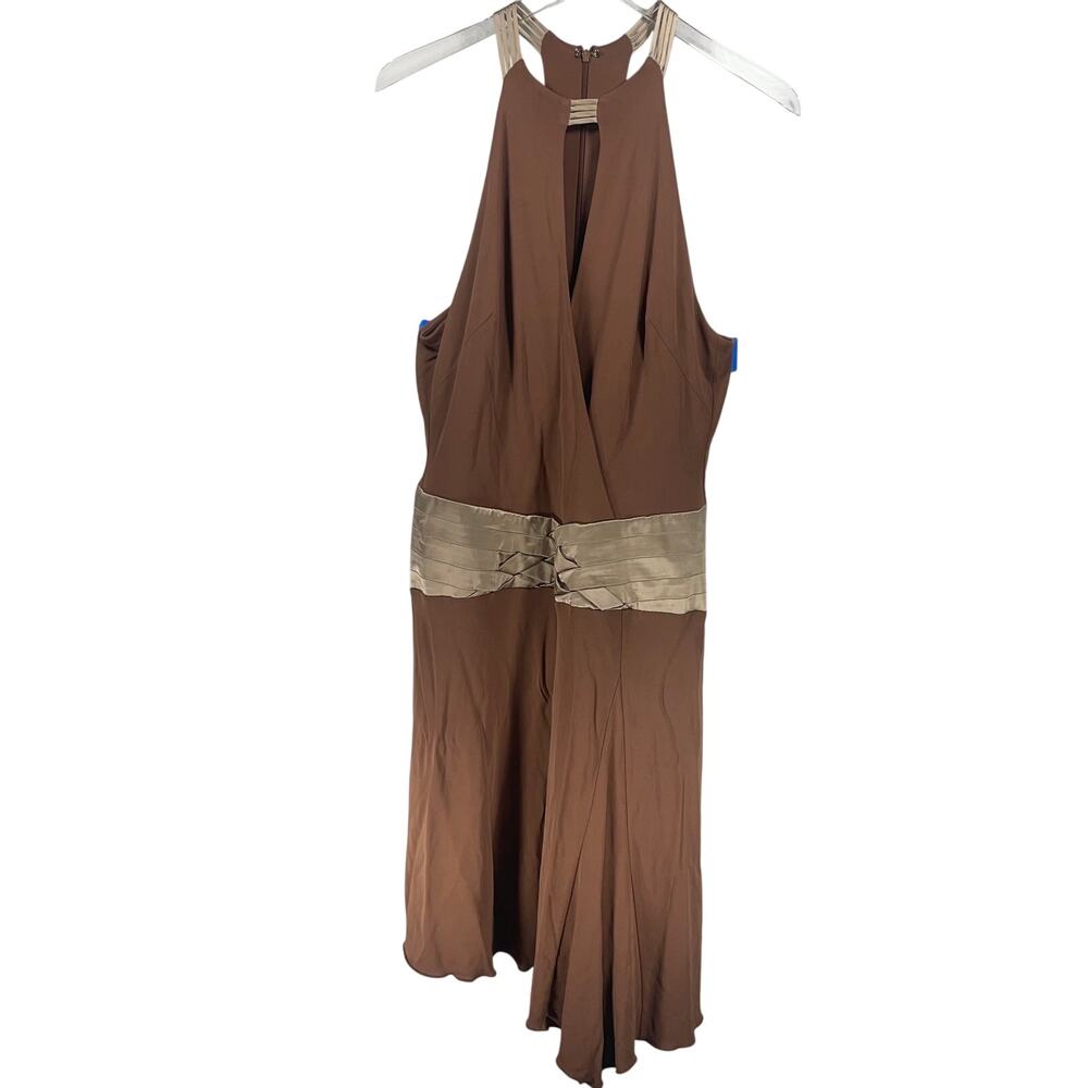 Bebe Vintage Y2K Brown‎ Copper Belted Halter Dress Size L